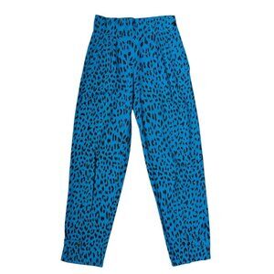 80s vintage highwaisted leopard print blue pants bright tapered relaxed pleats.